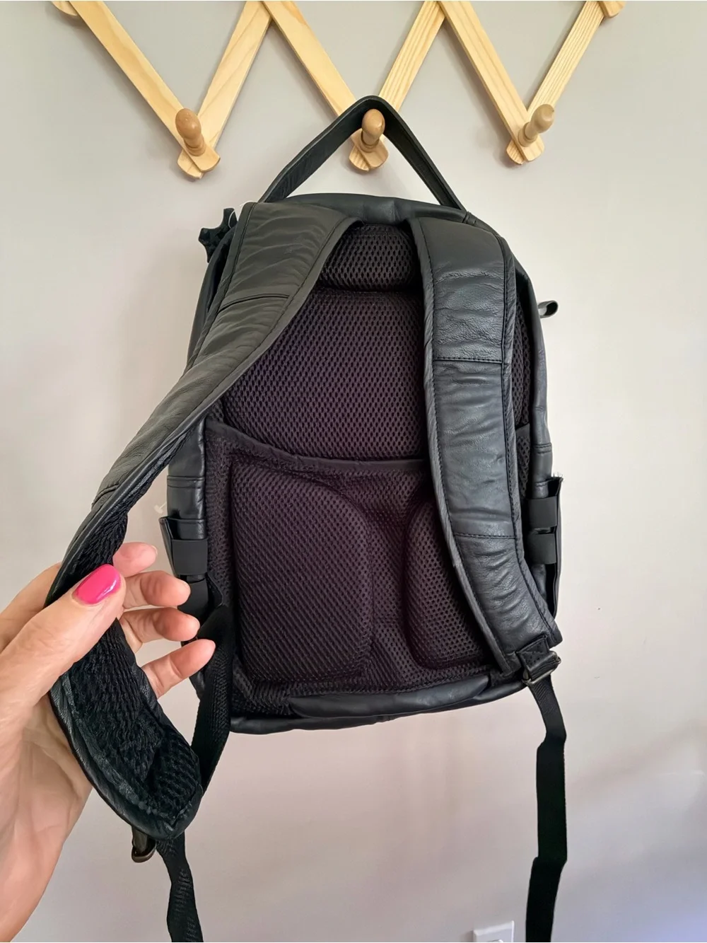 New Genuine Leather Black Backpack with Laptop Compartment